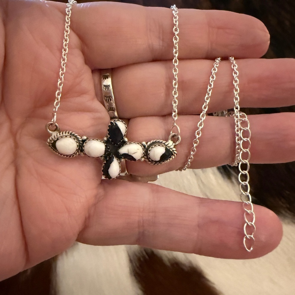 ❤️ White Buffalo Matte Sterling 925 Navajo Style Bar Pendant Necklace ADJ 17+2”
